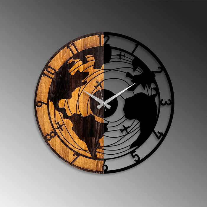 Wallity Reloj de pared World Map en Nogal y Negro